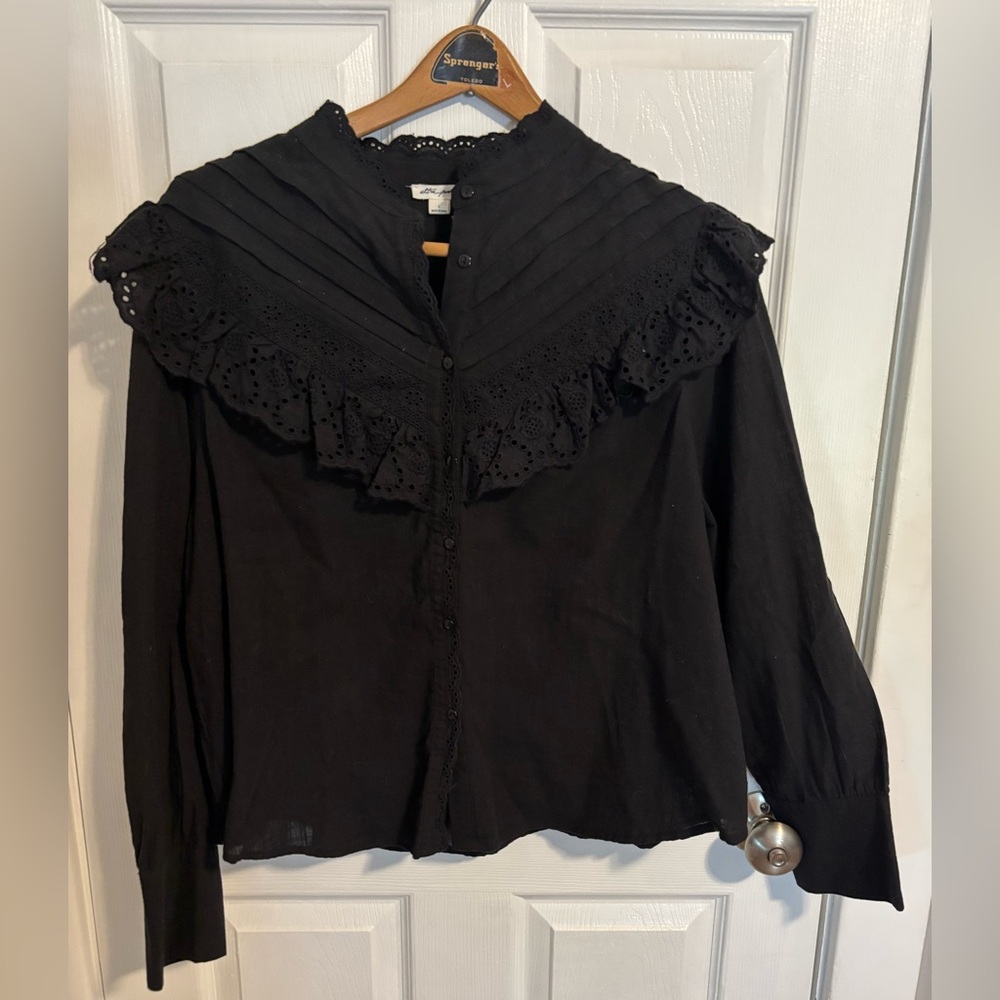 Ultra Pink Black Ruffled Sailor Collar Blouse